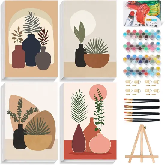 4 Pack Framed Paint by Numbers Kit for Adults Beginners with Wooden Easel, DIY Simple Paint by Number Kit with Frame, Painting by Numbers for Home Wall Decor, 8x12 inch {1}