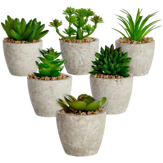 6 Pack Artificial Succulent Plants with Pots for Office Desk, Faux Indoor Mini Cactus Decor for Home, Bedroom (2.7 to 4 in) Green {1}