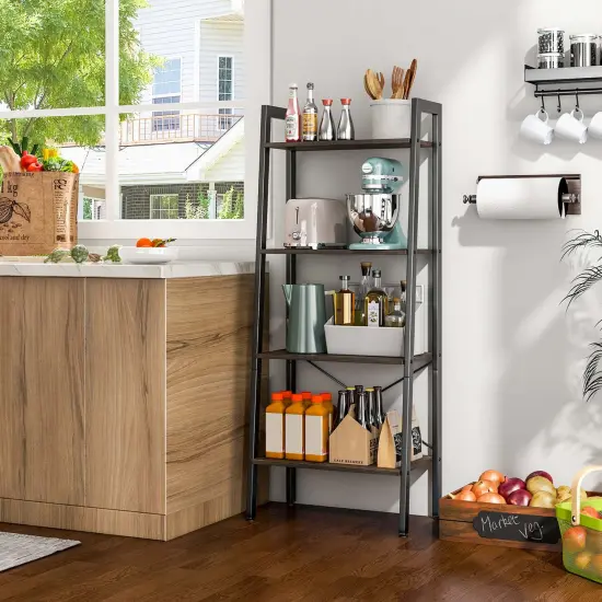 Costway 4-Tier Wood Ladder Shelf Ladder Bookcase Bookshelf Display Rack {2}