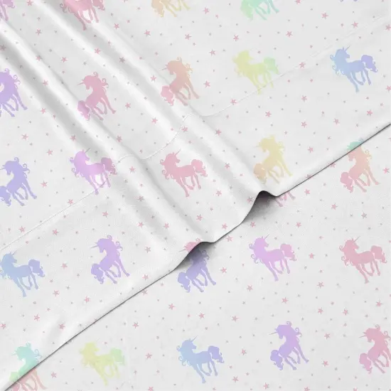 Kids Rule 3-Piece Rainbow Unicorn Sheet Set for Girls & Kids - 1 Twin Flat Sheet, 1 Twin Fitted Sheet & 1 Queen Pillowcase, Soft Brushed Microfiber Polyester Bed Sheet, Smooth & Durable Multicolor {5}