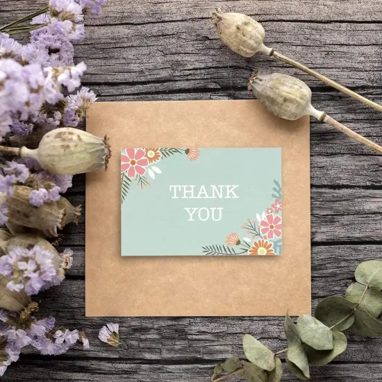48-Count Thank You Cards with Envelopes, Blank Thank You Greeting Notes Notecards Bulk Box Set, 6 Floral Designs for Baby and Bridal Showers Wedding Birthday, Green and White, 4 x 6 inches {3}