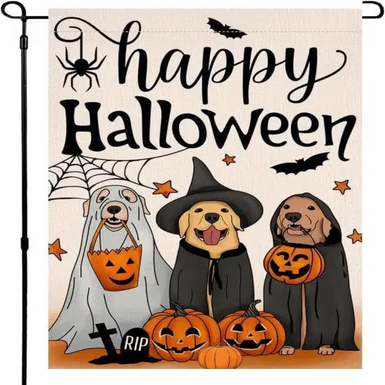 Happy Halloween Dog Pumpkin Yard Flag 12x18 {5}
