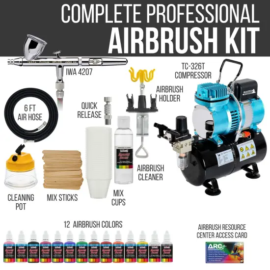 Eclipse HP CS Airbrush Set with Cool Runner II Dual Fan Air Tank Compressor System Kit, 12 Color Airbrush Paint, Hose, Holder, Cleaning Pot, Mix Cups {2}