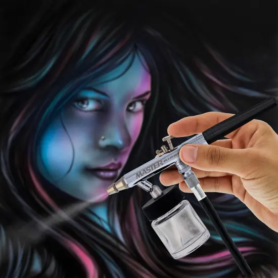 Master Performance E90 Multi-Purpose Precision Dual-Action Siphon Feed Airbrush with Black Handle, 0.35 mm Tip, 3/4 oz Bottle {6}