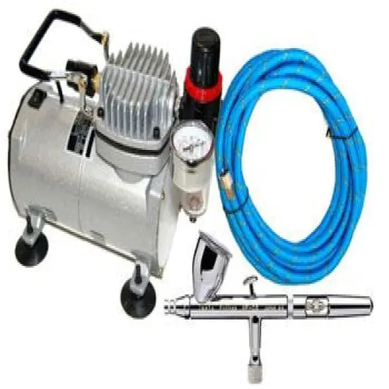 Iwata Eclipse HP CS Airbrush Set with a 1/5 hp Dual Fan Air Compressor System Kit, 0.35mm tip, 6ft Hose, Holder, How-To Guide {5}