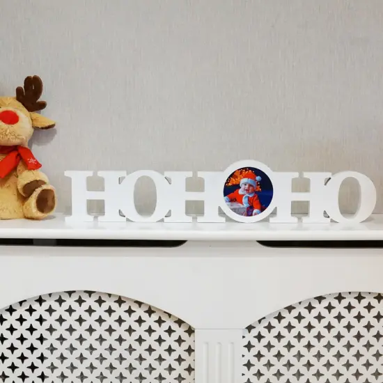 Sublimation Christmas White Coated Wood Word Blocks D&eacute;cor for Holiday&ndash; Sublimation Ready with 3.74&rdquo; Plate- HoHoHo {4}