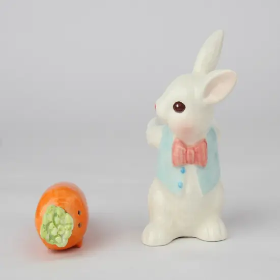 Ceramic Easter Bunny Rabbit Carrying Carrot Stick Salt and Pepper Shakers, Gift for Her, Gift for Mom, Kitchen D&eacute;cor, Spring D&eacute;cor {6}