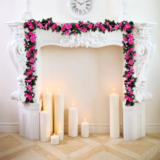 8Pcs 63Ft Fuchsia Rose Garland, Fake Flower Vines, Artificial Vine Flowers, Rose Hanging Garland for Party Wedding, Garden, Room Table, Christmas, Backdrop Wall Arch Decor {2}