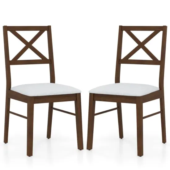 Upholstered Side Dining Chairs Set of 2 with Rubber Wood Frame and Padded Seat Brown {7}