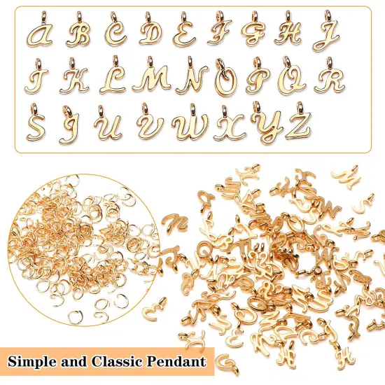 156Pcs/6 Sets Gold Letter Charms with 200Pcs Open Jump Rings for Jewelry Making, Alphabet A-Z Pendants for DIY Bracelet Necklace Craft Projects {5}