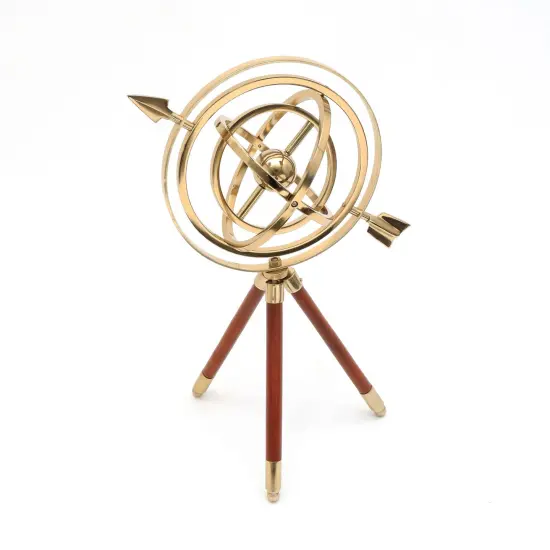 Aluminum Gold Color Armillary With Wood Tripod Stand {2}