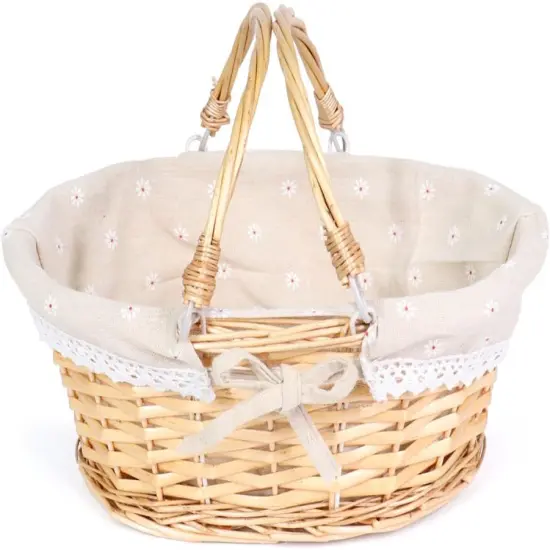 Wicker Gift Baskets Empty Oval Willow Woven Picnic Cheap Easter Candy Storage Wine Basket with Handle Egg Gathering Wedding Basket (Natural) {5}