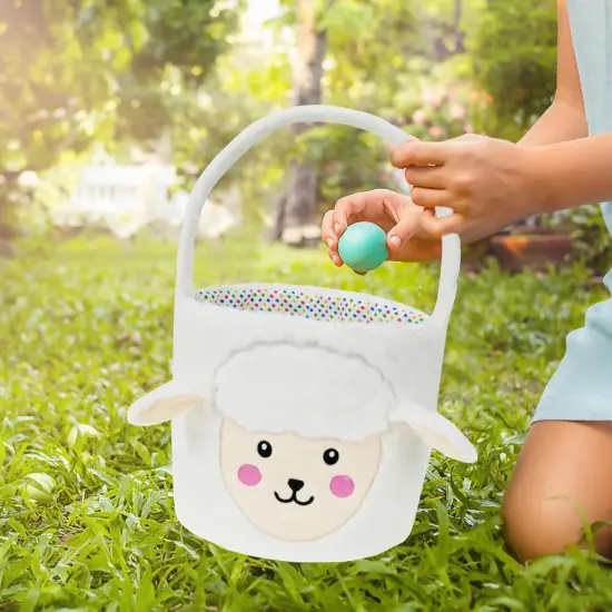 Set of 2pcs, Dia 7.9" * H 15.7", Plush Bunny&Lamb Baskets Easter Basket Easter Egg Hunting Basket Easter Decorations Party Supplies Eggs Gifts Storage {1}