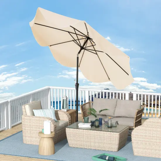 9 FT Outdoor Patio Umbrella with Crank Handle, Push Button Tilt, UV-Resistant Canopy for Sun Protection Beige {3}