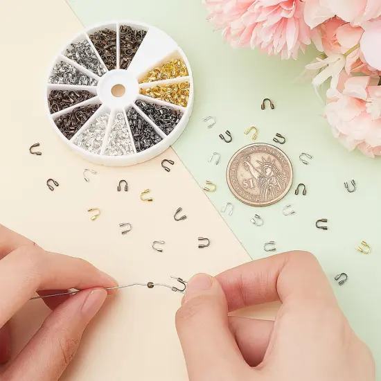 PH PandaHall 540 Pcs 6 Colors Brass Wire Guardian Wire Cable Protector U Shape Wire Guard Loops for Earring Bracelet Jewelry DIY Crafts Making {6}