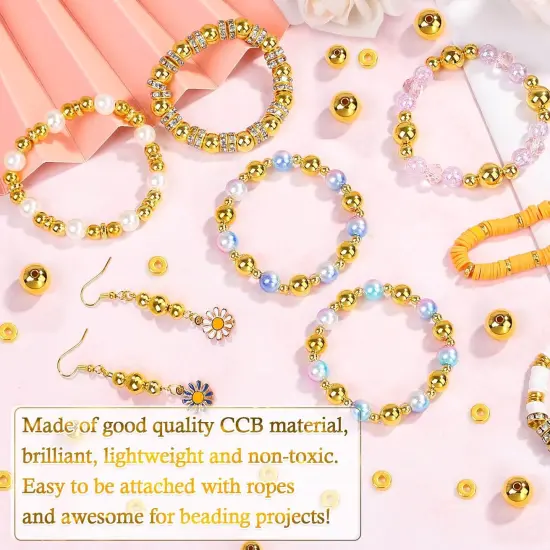 1250 Pieces Gold Spacer Beads for Jewelry Making, Gold Round Beads and Gold Flat Clay Beads for Bracelets Making, Small Gold Filled Beads for Jewelry Making {3}