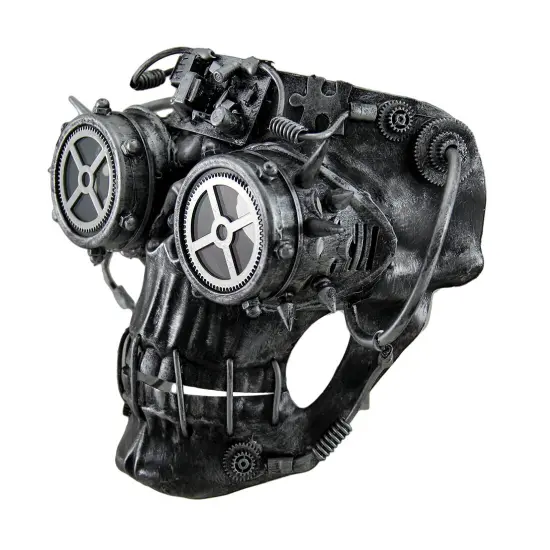 Steamskully Metallic Finish Steampunk Skull with Spiked Goggles Mask {6}