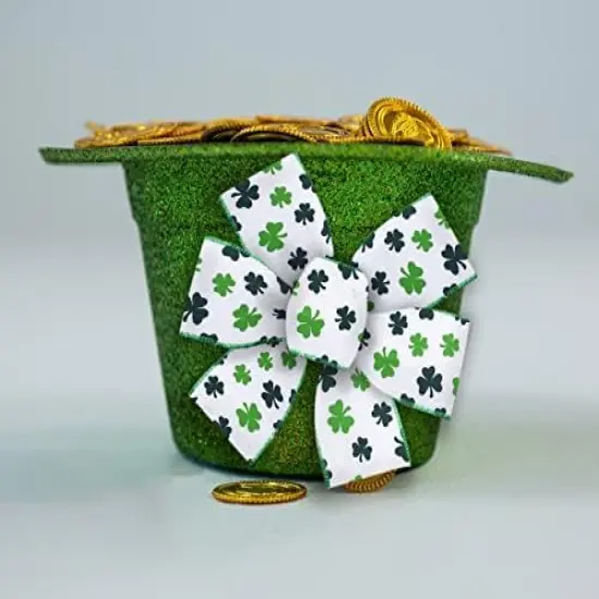 Saint Patrick's Day Fabric Ribbons, Green Clovers Edge Wired Burlap Ribbon for St Patrick Day Decor Irish Hanging Wrapping Party Gift Decoration Outdoor Crafts Supplies (2.5 Inch * 10 Yards * 1 Roll) {3}