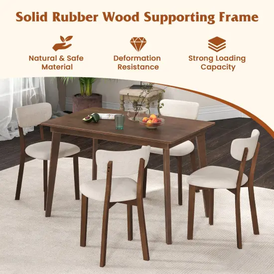5-Piece Dining Table Set for 4 with Rubber Wood Frame and Padded Set-Brown {6}