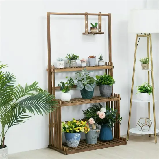 3 Tier Plant Shelf Hanging Bar Plant Stand Flower Rack for Garden Patio Balcony {3}