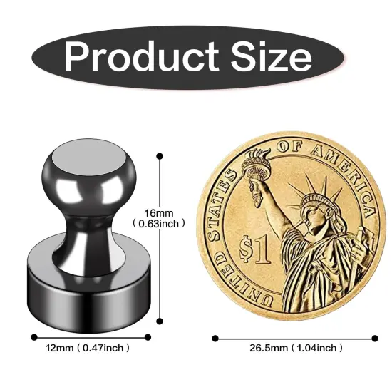 16 Pieces Strong Fridge Magnets,Black Refrigerator Magnets, Push Pin Magnets,Strong Whiteboard Magnets for Map Pins, Kitchen, Office, School, Adults,Thumb Tacks Magnets,Dry Erase Magnets {6}