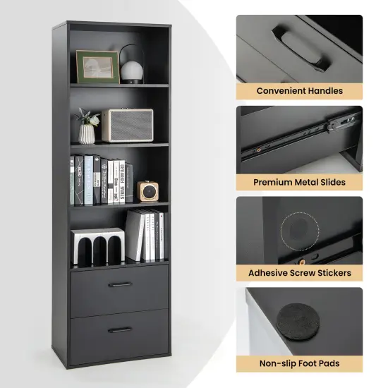 Costway 6-Tier Tall Bookshelf Freestanding Modern Bookcase Black Storage Cabinet White/Black {6}
