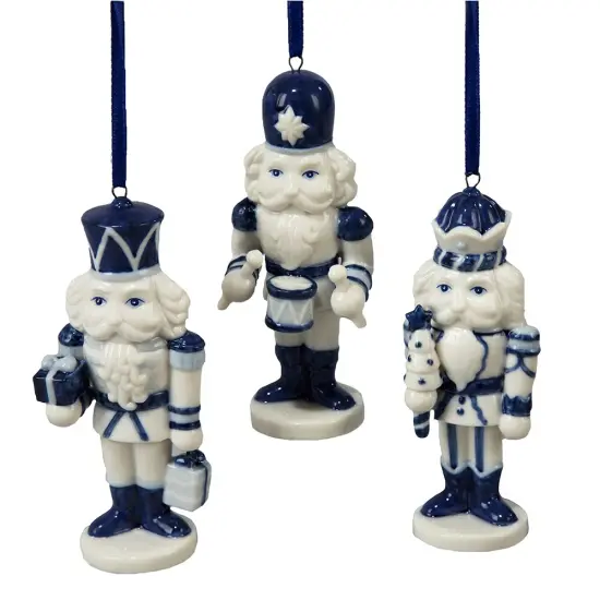 4" Porcelain Delft Blue Nutcracker Ornaments, 3 Assorted {1}