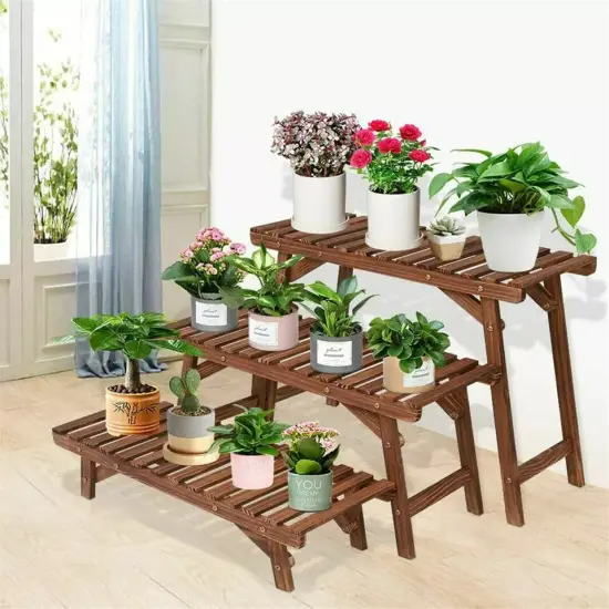 Large Wood Tier Shelf Flower Plant Display Stand Rack Freestanding Movable Bench {2}