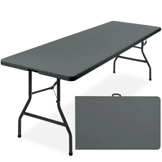 Best Choice Products 8ft Plastic Folding Table, Indoor Outdoor Heavy Duty Portable w/ Handle, Lock for Picnic Dark Gray {1}