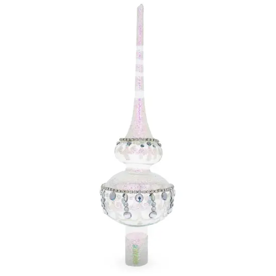 Jewel Drops on White Chandelier Clear Glass Christmas Tree Topper 11 Inches {1}