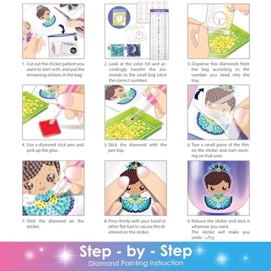 5D Diamond Painting Stickers Kits for Kids and Adult Beginners Gem Paint by Numbers Diamonds Arts for Boys and Girls Ages 6 7 8-12 DIY Princesses kit with Dots Gifts for Kid {5}