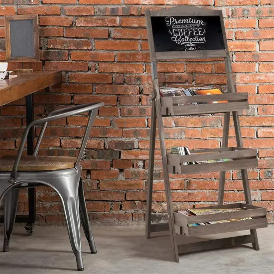 Easy Wipe Chalkboard Sign Stand with 3 Display Shelves for Food Book Craft Fairs {2}