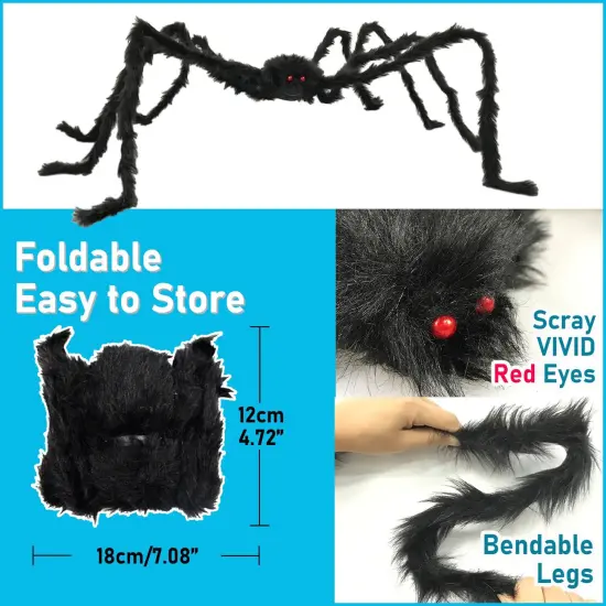 2 Pieces Giant Spiders Halloween Decorations Outdoor Indoor 6.5Ft Extra Large Poseable Fuzzy Black Spider Scray Party Favor Haunt House Home Garden Web Decor {5}