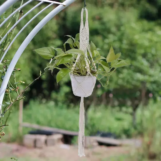 White Plant Hangers Hanging Planters Pot with Cotton Rope Eco-Friendly {2}