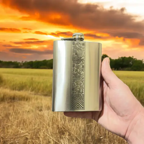 8oz Chinese Dragon and Phoenix Stainless Steel Flask {6}