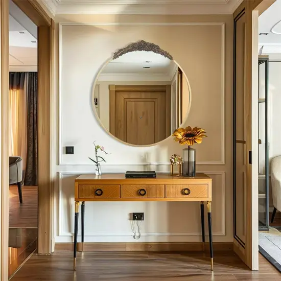 Vintage Baroque Brass Gold Mirror Metal Frame Antique Glam Round Wall Mirror {3}