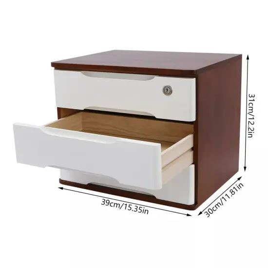 Wooden Desktop Storage Box Drawer Office Home Table Display Organizer with Lock {4}