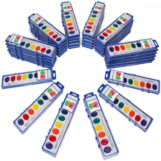 Watercolors Paint Pack, 36 Sets with Wood Brushes, 8 Washable Colors Each {1}