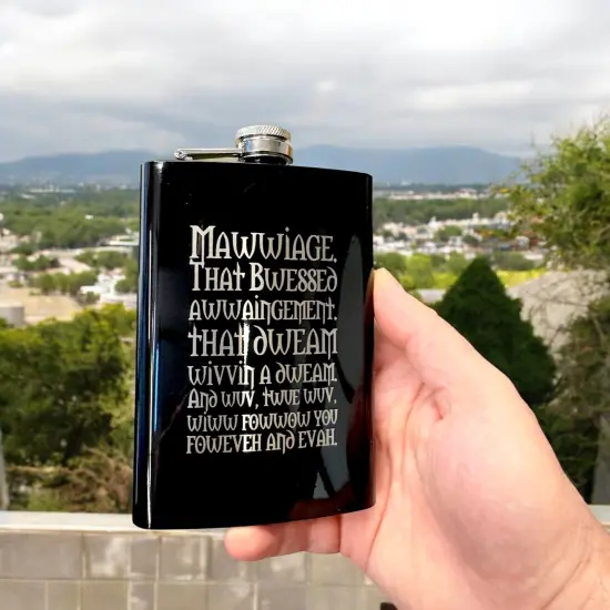 8oz BLACK Mawwiage That Bwessed Awwaingement Flask {5}