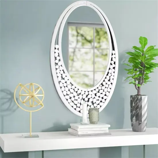 Retro Silver Oval Wall Vanity Mirror for Living Room Entryway Bathroom Wall Decor {4}