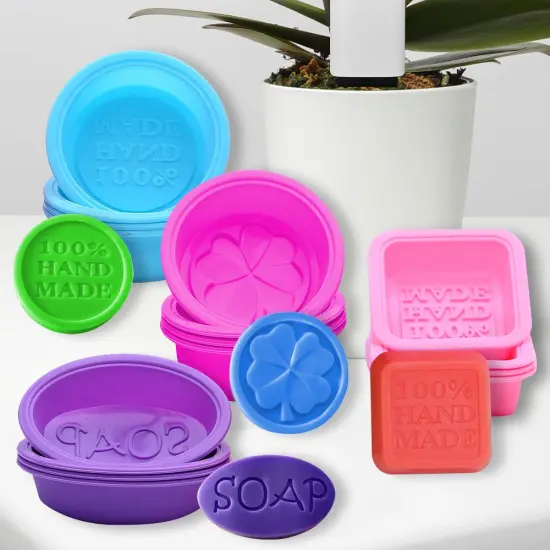 20 Pieces Silicone Soap Making Molds, Square Round Oval Shaped, FineGood Soft Cupcake Muffin Baking Pan for DIY Homemade Craft, Food Grade - Pink, Blue, Rose Red, Purple {5}