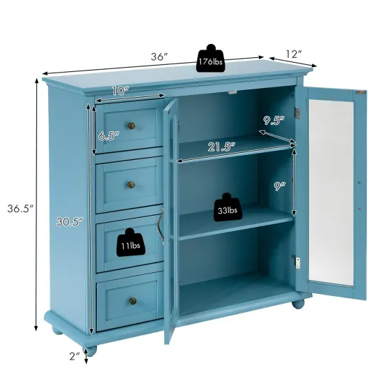 Costway Buffet Sideboard Table Kitchen Storage Cabinet w/ Drawers & Doors White\Blue\Green {3}