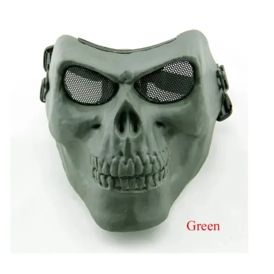 Kitcheniva Super Real Skeleton Half Face Mask Halloween Costume Army green {1}