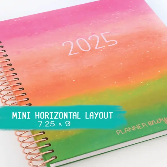 2025 Planner - Mini Horizontal Layout, Spiral Bound - "Rainbow Glitz" (#401) {1}