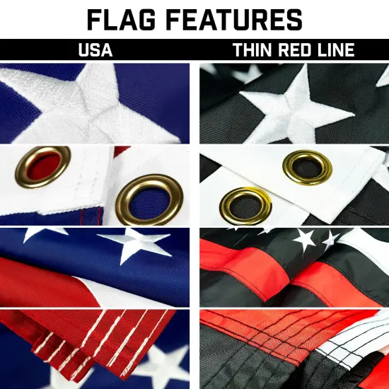 G128 Combo Pack: 20 Ft Telescoping Aluminum Flagpole (Silver) & American and Thin Red Line Flags 3x5 Ft, Both ToughWeave Series Embroidered Polyester | Pole with Flags Included {3}
