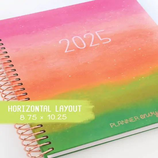 2025 Planner - Horizontal Layout, Spiral Bound - "Rainbow Glitz" (#101) {1}