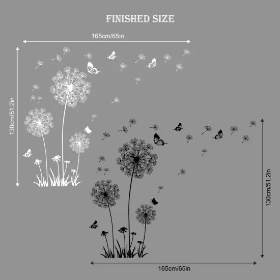 Supzone Dandelion Wall Stickers Flower Wall Decals Butterflies Flying Wall Decors Art Stickers for Bedroom Living Room Sofa Backdrop TV Wall Decor (White Black) {3}
