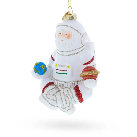 Santa Astronaut Glass Christmas Ornament {3}