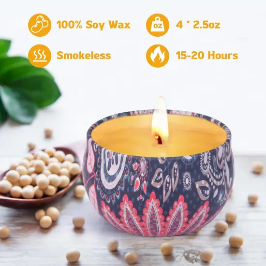 Scented Candles Gift Set for Women, 4 Pack Natural Fragrance Aromatherapy Candles for Home Scented, Long Buring Soy Wax Candles Gifts for Decoration Birthday Valentine's Day {6}