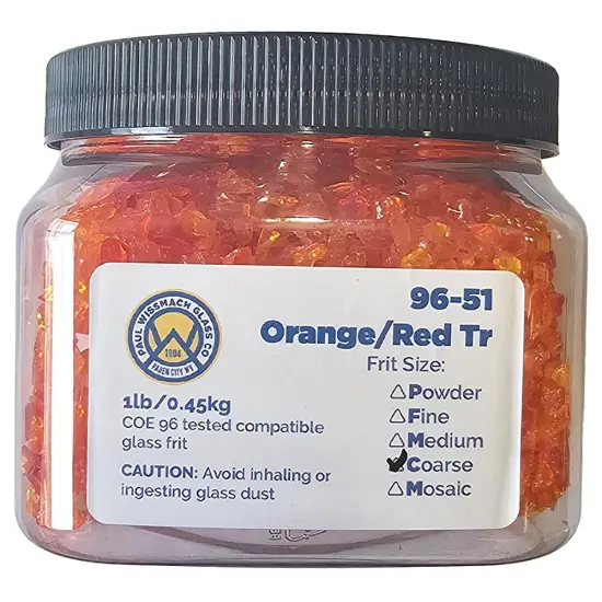 Wissmach Frit Coarse Orange/Red Transparent 96-51 1Lb. Jar 96 COE {2}